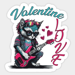 Valentine Love Guitaist Cat Sticker